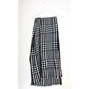 Banana Republic Scarf, Black and White Plaid with Blue Stripes and Fringe